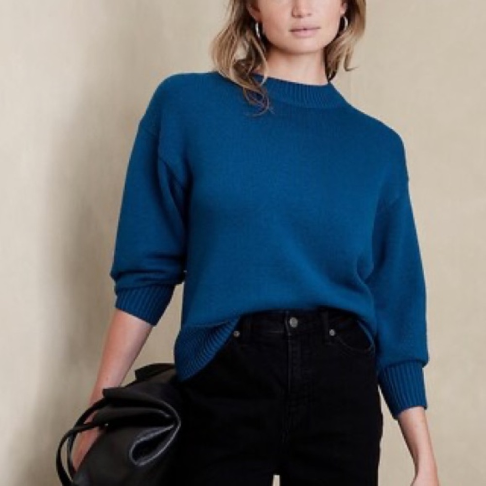Banana Republic Royal Blue Knitwear Cotton Puffer Sleeves Sweater size Large